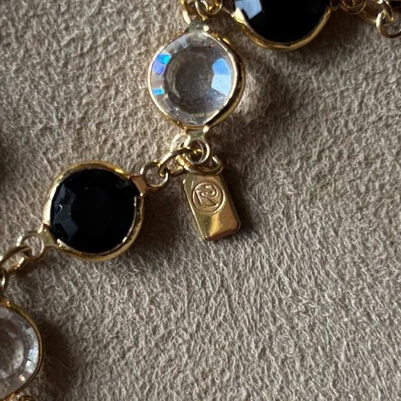 Vintage Swarovski Black and Clear Crystal Bezel Necklace - Picture 2 of 4